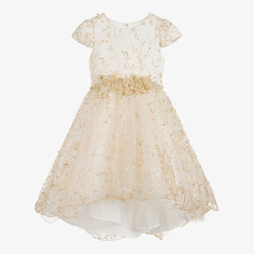Romano-Girls Ivory & Gold Tulle Dress | Childrensalon
