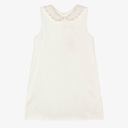 Romano-Elfenbeinfarbenes Kleid mit Perlenkragen (M) | Childrensalon