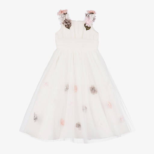 Romano-Girls Ivory Tulle Flower Dress | Childrensalon
