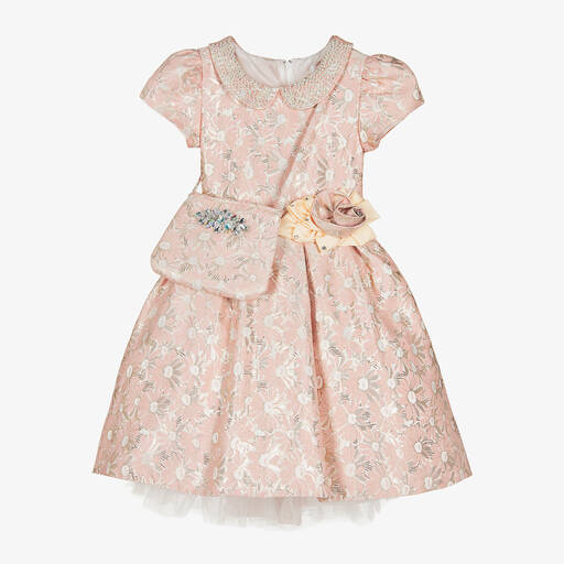 Romano-Розовое парчовое платье в цветочек для девочек | Childrensalon