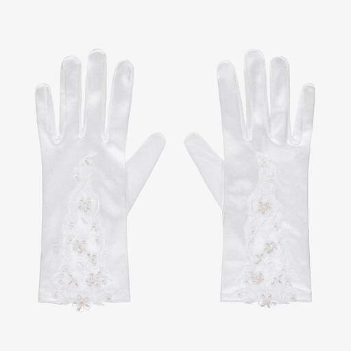Romano-Girls White Beaded Satin Gloves | Childrensalon