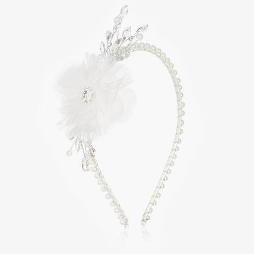 Romano-Girls White Flower & Faux Pearl Hairband | Childrensalon