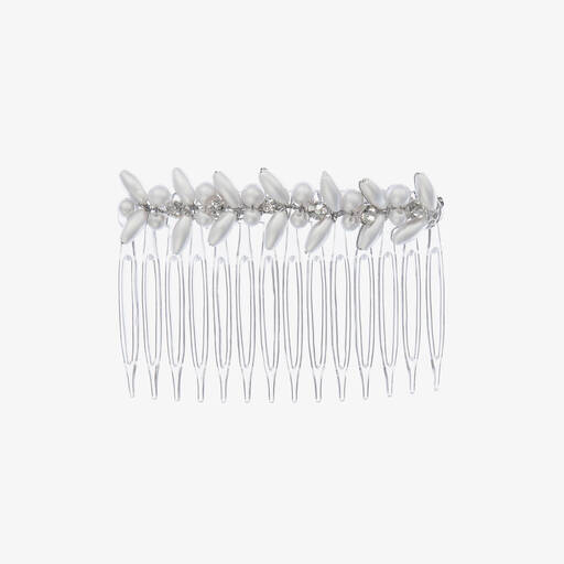 Romano-White Faux Pearl Hair Comb Slide (8cm) | Childrensalon