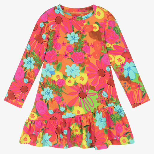 Rosalita Señoritas-Girls Orange Cotton Floral Dress | Childrensalon
