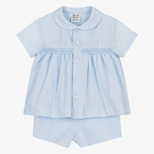 Sarah Louise-Baby Boys Blue Embroidered Shorts Set | Childrensalon