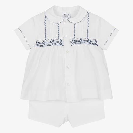 Sarah Louise-Baby Boys White Embroidered Shorts Set | Childrensalon