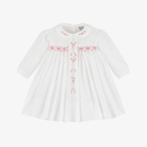 Sarah Louise-Baby Girls Ivory Cotton Hand-Smocked Dress  | Childrensalon