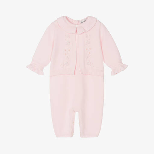 Sarah Louise-Baby Girls Pink Cotton Knit Romper | Childrensalon