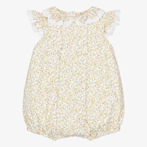 Sarah Louise-Baby Girls Yellow Floral Cotton Shortie | Childrensalon