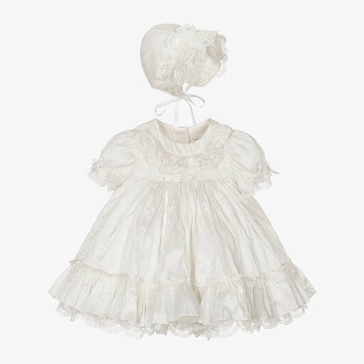 Sarah Louise-Кремовый комплект с платьем из шелка для малышей | Childrensalon