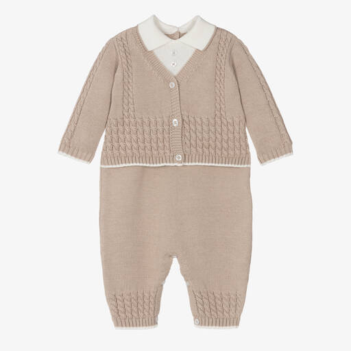 Sarah Louise-Boys Beige Cotton Knit Romper | Childrensalon