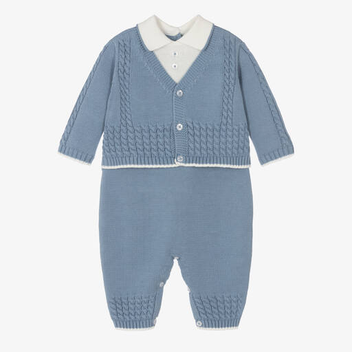 Sarah Louise-Boys Blue Cotton Knit Romper | Childrensalon