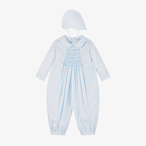 Sarah Louise-Boys Blue Hand-Smocked Babysuit Set | Childrensalon