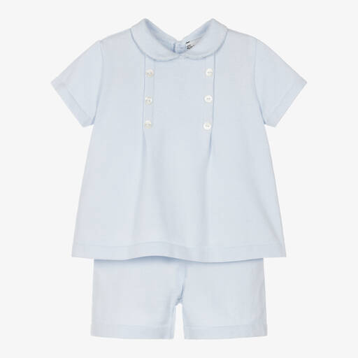 Sarah Louise-Boys Blue Knitted Cotton Shorts Set | Childrensalon