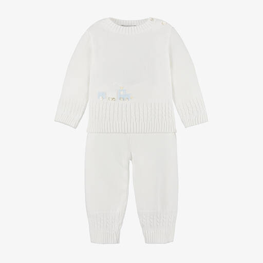 Sarah Louise-Boys Ivory Cotton Knit Trouser Set | Childrensalon