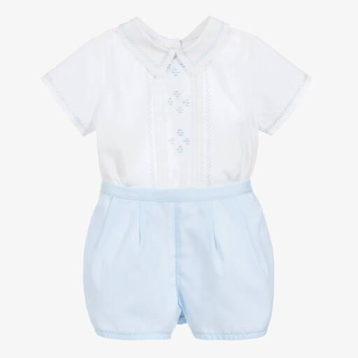 Sarah Louise-Boys White & Blue Shorts Set | Childrensalon