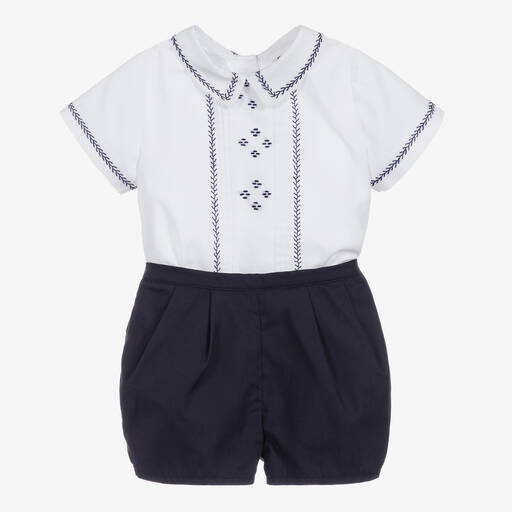 Sarah Louise-Белый топ и синие шорты для мальчиков | Childrensalon