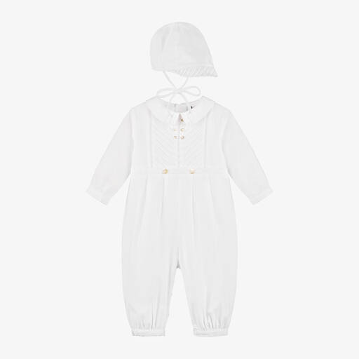 Sarah Louise-Boys White Cotton Babysuit Set | Childrensalon