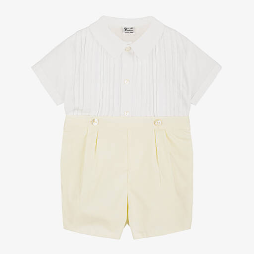 Sarah Louise-Boys White & Yellow Buster Suit | Childrensalon