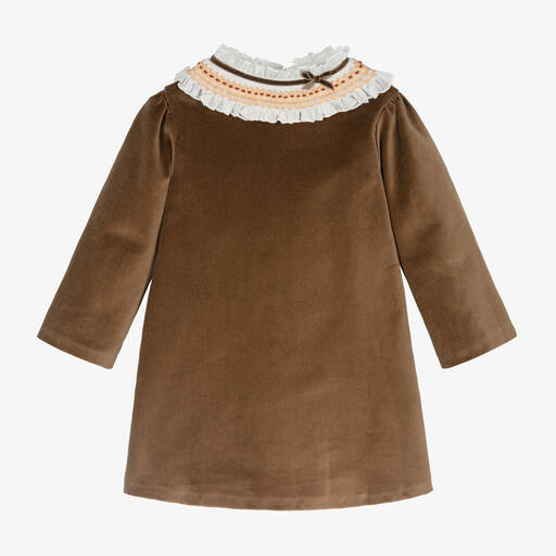 Sarah Louise-Girls Beige Velvet Smocked Dress | Childrensalon