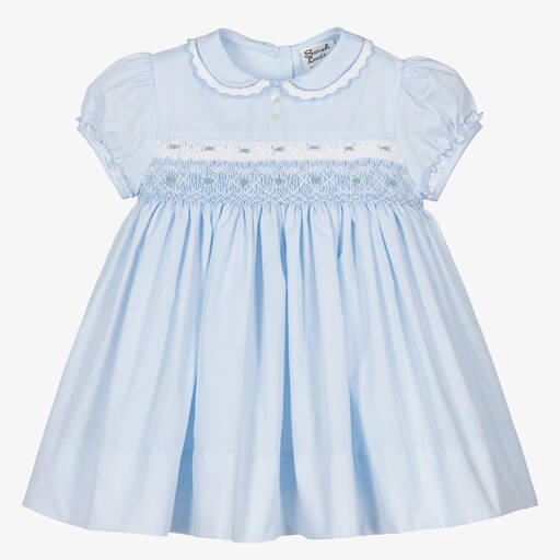 Sarah Louise-Girls Blue Cotton Hand-Smocked Dress | Childrensalon