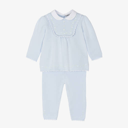 Sarah Louise-Girls Blue Cotton Knit Trouser Set  | Childrensalon