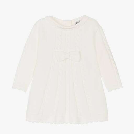 Sarah Louise-Girls Ivory Cable Knit Cotton Dress | Childrensalon