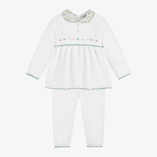 Sarah Louise-Girls Ivory Cotton Knit Trouser Set | Childrensalon