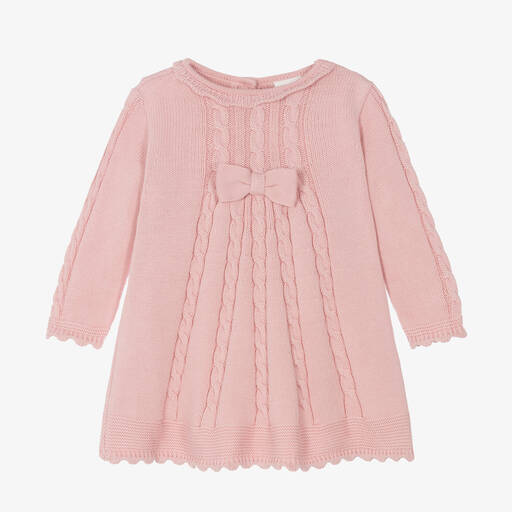 Sarah Louise-Girls Pink Cable Knit Cotton Dress | Childrensalon