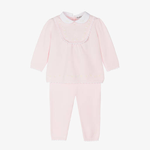 Sarah Louise-Girls Pink Cotton Knit Trouser Set  | Childrensalon