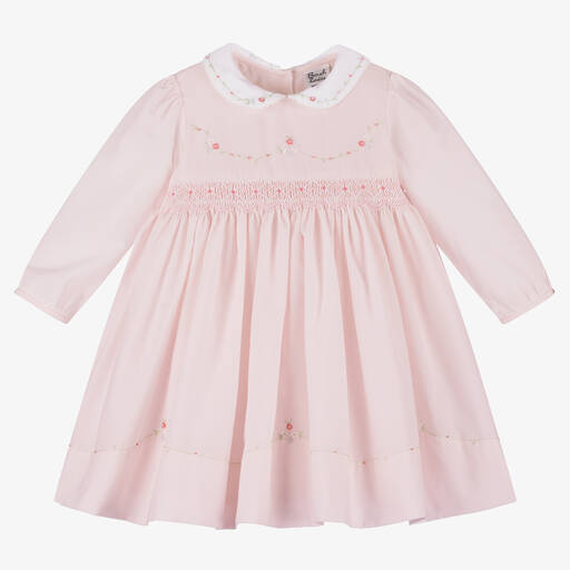 Sarah Louise-Girls Pink Hand-Smocked Cotton Dress | Childrensalon