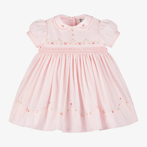 Sarah Louise-Girls Pink Hand-Smocked Flower Dress | Childrensalon