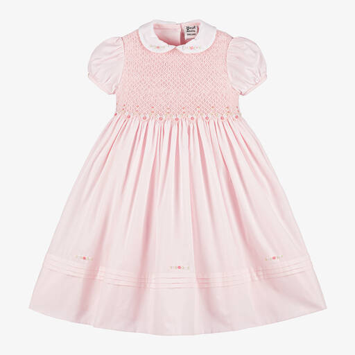 Sarah Louise-Girls Pink Smocked Cotton Dress | Childrensalon
