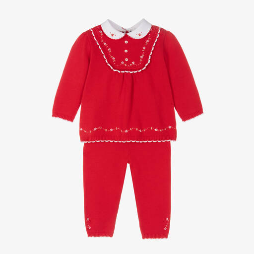 Sarah Louise-Girls Red Cotton Knit Trouser Set  | Childrensalon