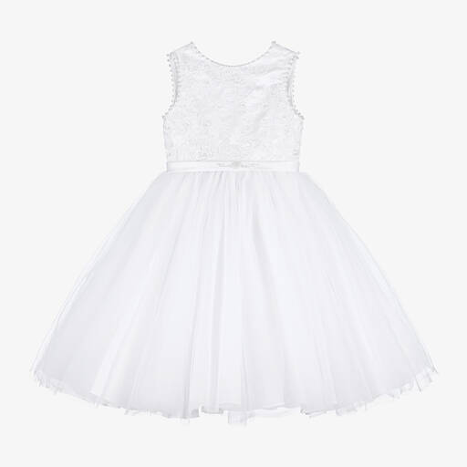 Sarah Louise-Белое платье из атласа и фатина с вышивкой для девочек | Childrensalon
