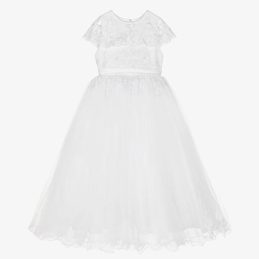 Sarah Louise-Белое церемониальное платье из тюля с вышивкой | Childrensalon