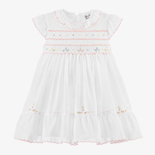 Sarah Louise-Girls White Hand-Smocked Cotton Dress | Childrensalon