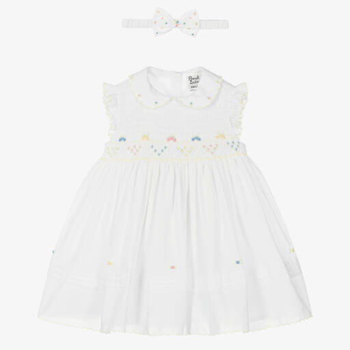 Sarah Louise-Girls White Hand-Smocked Dress Set | Childrensalon