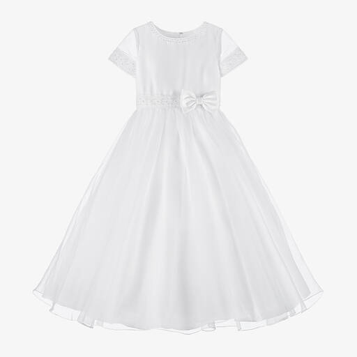 Sarah Louise-Girls White Lace Organza Dress | Childrensalon