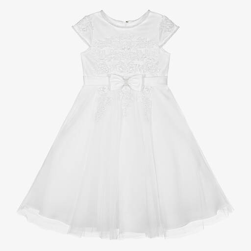 Sarah Louise-Girls White Lace Tulle Dress | Childrensalon
