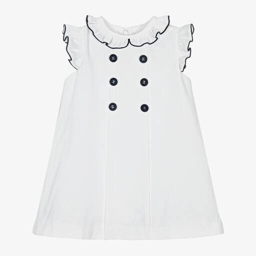 Sarah Louise-Girls White Linen & Cotton Dress | Childrensalon
