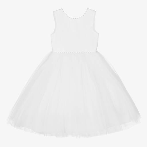 Sarah Louise-Girls White Pearl Satin Dress | Childrensalon