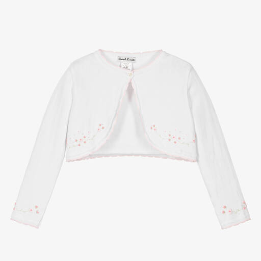 Sarah Louise-Girls White & Pink Cotton Knit Cardigan | Childrensalon