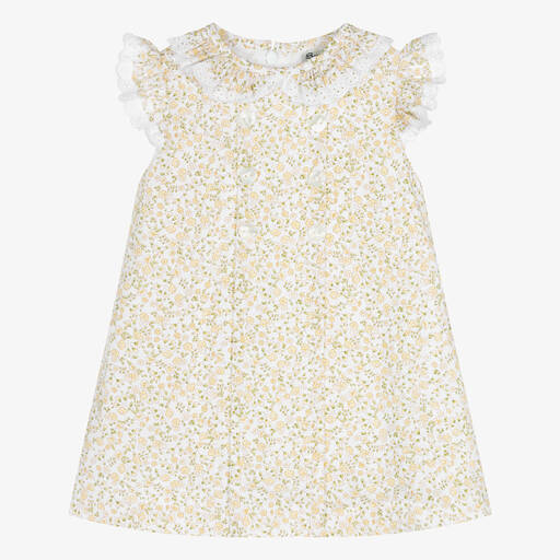Sarah Louise-Girls Yellow Floral Cotton Dress | Childrensalon