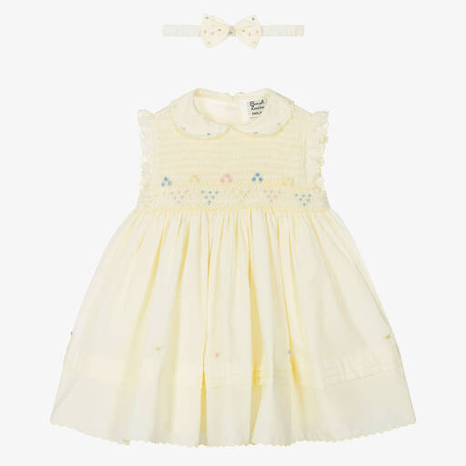 Sarah Louise-Girls Yellow Hand-Smocked Dress Set | Childrensalon