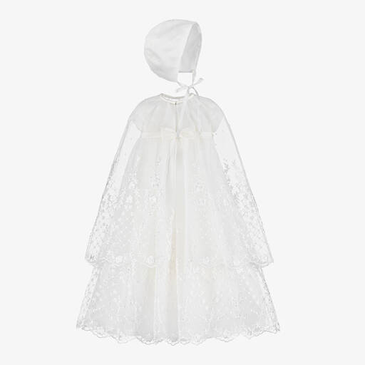 Sarah Louise-طقم ثوب مراسم شيفون لون أبيض للمولودات | Childrensalon