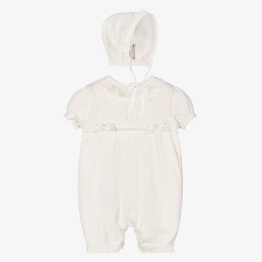 Sarah Louise-Ivory Cotton Knit Babysuit Set | Childrensalon