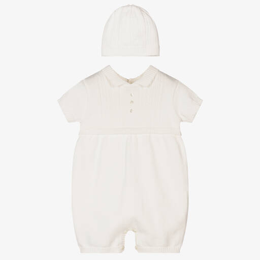 Sarah Louise-Ivory Knit Babysuit & Hat Set  | Childrensalon