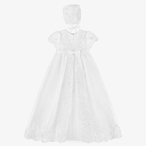 Sarah Louise-طقم فستان مطرز يدويا لون أبيض (قطعتين) | Childrensalon