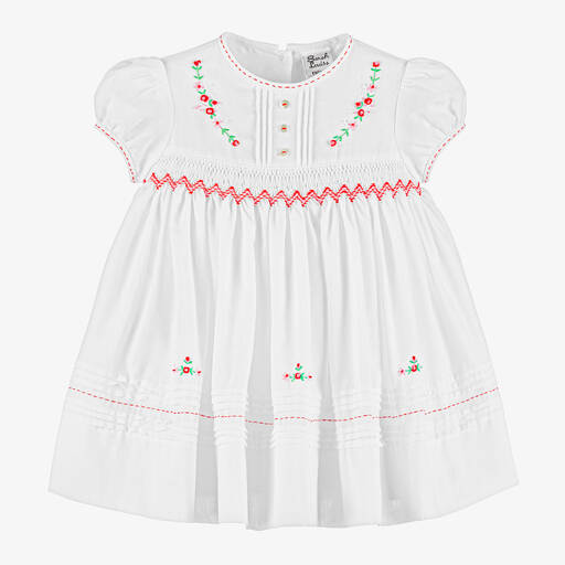 Sarah Louise-Белое платье с красной отделкой и сборками | Childrensalon